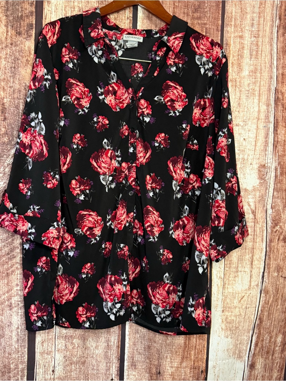 Catherines 3/4 sleeve Button-Front Blouse